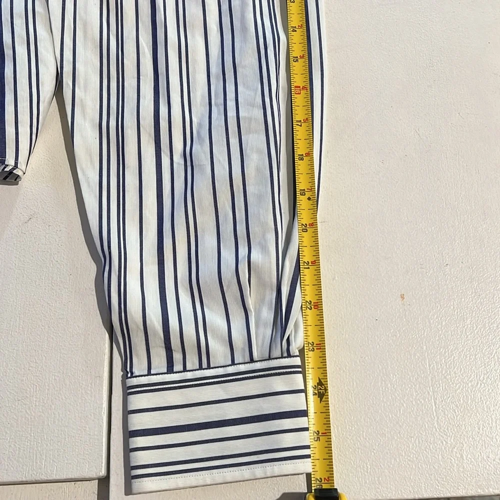 Hermés made in France men’s 43/17 button long sleeve shirt blue and white stripe - Picture 11 of 13